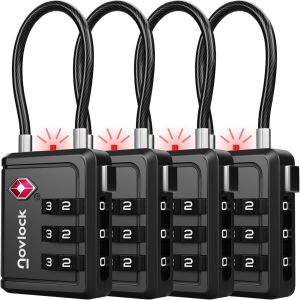 Kalanka-Cadenas Tsa Avec Indicateur D`Ouverture U2013 Pour Valise, Bagage Cabine, Sac À Dos U2013 Acceptés Pour Les Voyages En Avion U2013 Lot De 4, Noir - Neuf