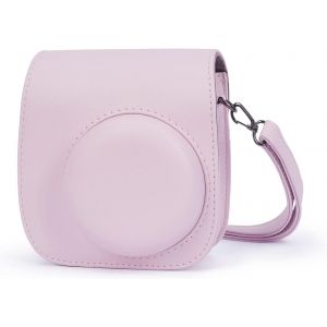 Caméra Housse Compatible avec Appareil Photo Instantanés Instax Mini 12/Mini 11,Pochette Caméra Sacoche Rangement Protection Cuir PU Lisse avec Bandoulière et Poche Intégrée (Fleur Rose) - Neuf