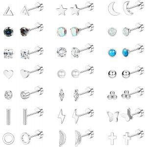 Kal-21paires Boucles D'oreilles Acier Chirurgical Femmes Hommes Piercing Oreille Helix Cartilage Tragus Boucles D'oreilles Hypoallerg&eacute;nique Clou D'oreille Plat Petite Boucles D'oreilles Piercing - Neuf