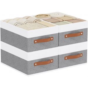 SUBZONAL-4 Pièces Boîte de Rangement, Paniers de Rangement Pliables, Avec 2 Poignée, Boite Rangement Tissu, Caisse de Rangement, pour Vêtements, Gris - Blanc, 33×23×14cm - Neuf