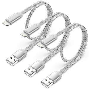 TRAHOO-C&acirc;ble iPhone Court [50CM, 3Pack], Certifi&eacute; MFi 0.5M Cable Lightning Nylon Tress&eacute; R&eacute;sistant Charge Rapide Cable Chargeur pour Apple iPhone 14 13 12 11 Pro Max Xs X 8 7 6 Plus SE iPad Air/Mini - Neuf