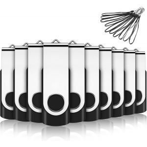 Lot De 10 Cl&eacute;s Usb 2.0 Pivotantes Avec Rangement Pliable (Noir Avec Cordon Gratuit) - Neuf
