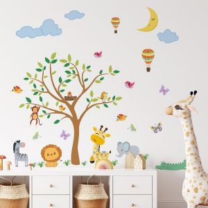 Sticker Mural Animaux De La Forêt, Arbre, Singe, Cerf, Décoration Murale Pour Chambre D'enfant, Bébé, Chambre D'enfant - Neuf