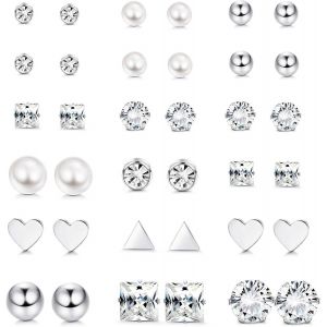 18 Paires De Boucles D'oreilles En Acier Inoxydable Dormeuses Réglées Pour Les Filles Des Femmes Rondes Claires Cz Stud.[X2866] - Neuf