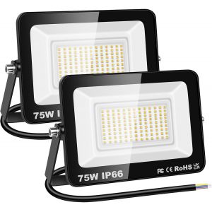 Dgbcz-2x 75w Projecteur D'extérieur Led, 7500lm Luminaire Exterieur, Ip66 Étanche Éclairage De Sécurité Extérieur, Projecteur Led Lampe De Patio Garage Terrasse Jardin Chantier, 3000k Blanc Neutre - Neuf