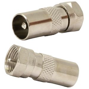 LETNERNY-C69031 - Lot De 2 Connecteurs Raccords Coupleurs Coaxiaux Type F M&acirc;le Vers Fiche D'Antenne Tv M&acirc;le Droit - R&eacute;cepteur Satellite - Couleur Argent - Neuf