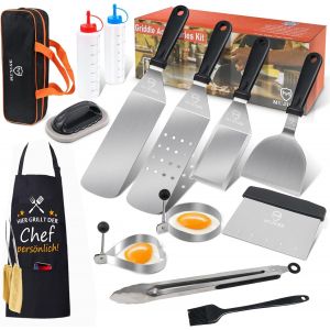 Ulteronixshop-Set de Accessoire Plancha INOX,Kit Plancha Cadeau Homme Papa,Spatule Professionnelle pour Barbecue de Gril pour Gril Teppanyaki et Camping - Neuf