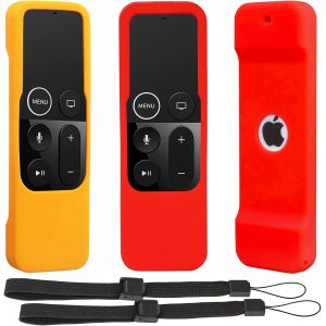 VornixorSarlshop-2pcs &eacute;tuis de Protection &agrave; Distance antid&eacute;rapants compatibles avec t&eacute;l&eacute;commandes Apple TV 4K 4e 5e g&eacute;n&eacute;ration Siri - Coque en Silicone pour t&eacute;l&eacute;commande TV 4 4K (Rouge + Orange) - Neuf