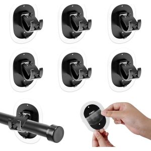 Lot De 6 Supports De Tringle À Rideaux Sans Perçage-Crochets Autocollants-Tringle À Rideaux À Coller Avec Vis-Support De Tringle À Rideau-Crochets Adhésifs-Pour Cuisine,Salle De - Neuf