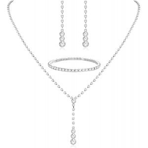 Meimie-Parure Bijoux,Parure Bijoux Femmemariage,Mariéemariage Cristal Collier,Larme Pendentif Boucles D'oreilles Strass Bracelet Ensemble Strass Cristal De Bijoux Demariage - Neuf