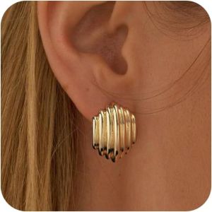 Chenquansarl-Boucles D'oreilles Larges 14k Plaqu&eacute; Or Pour Femmes Fantaisie Tendance Cr&eacute;oles &Eacute;pais Cadeau Id&eacute;al - Neuf