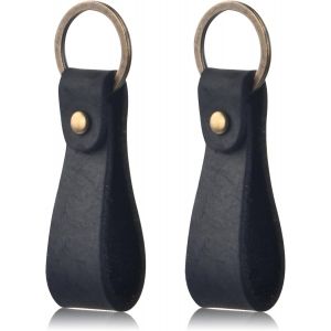 CAUC-Porte-Cl&eacute;s en Cuir, 2Pcs Veritable Qualit&eacute; Porte-Cl&eacute;s avec Lani&egrave;re en Cuir et Boucle de Cuivre, Anneaux Porte Cl&eacute; de Voiture Sangle en Cuir pour Homme Femme, Noir - Neuf