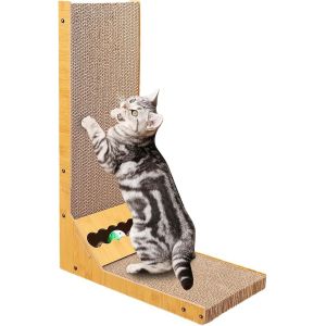 Planche Gratter En Forme De L, 60 Cm Griffoir Pour Chat, Avec Balle Joute D'intérieur, Fabriqué En Carton De Haute Gualité, Grand Format Xl - Neuf
