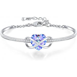 Bracelet Femme Argent Plaqu&eacute; R&eacute;glable Bracelet Bijoux C?Ur Pour Femme Avec Cristal Bleu Rose, Id&eacute;al Bijoux Cadeau Femme De Anniversaire Pour Elle Maman Ami &iquest; Avec Bo&icirc;te Cadeau - Neuf
