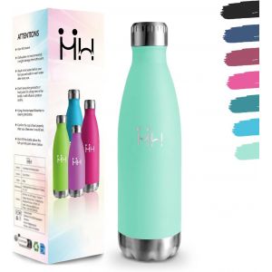 Gourde, 500 Ml Sans Bpa, Gourde Isotherme, 18/8 Acier Inoxydable, Bouteille Isotherme, Isolation Sous Vide &Agrave; Double Paroi, Gourde Acier Inoxydable Pour &Eacute;cole, Randonn&eacute;e - Bleuvert Bouteille D'eau - Neuf