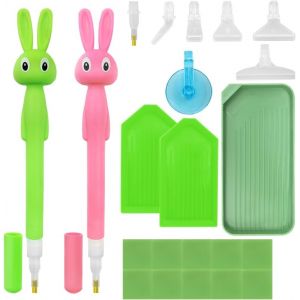 Ayuhr-Lot De 22 Stylos De Peinture Diamant En Forme De Lapin - Accessoires Et Outils D'art - Avec Poignée Et Plateau Pour Loisirs Créatifs - Neuf