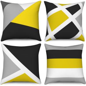 Cauc-Housse De Coussin Jaune 40x40 Set De 4, Gris Et Noir Moderne Abstrait Rayures Simple G&eacute;om&eacute;trique D&eacute;coratif Housse De Coussin En Lin Housse De Coussin Pour Canap&eacute; Jardin Ext&eacute;rieur Home Decor - Neuf