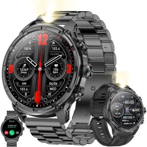 1,85U201D Amoled Montre Connect&eacute;e Homme Avec Appel Bluetooth, Torche, Batterie 710 Mah, 5Atm Smartwatch Avec 100+ Modes Sportifs Tracker D'Activit&eacute;, Sommeil, Spo2,Smart Watch Pour Ios Android (Noir - Neuf