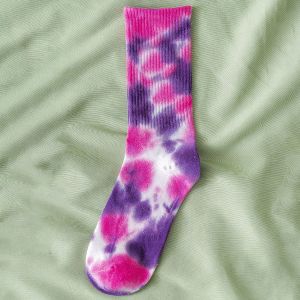 1 Paire De Chaussettes Unisexes Mi-Tube Tie-Dye Sans Odeur Fine Haute Élasticité Antidérapantes Absorption De La Sueur Anti-Rétrécissement Sport Quatre Saisons Basket-Ball Chaussettes De Mollet-Violet - Neuf