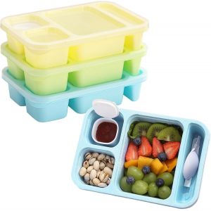 3 Pièces 850 Ml Bento Lunch Box Micro Ondable, Boite Repas Avec Compartiments, Boite À Lunch Avec Boîte À Sauce Et Couverts Pour Travail, Écoles, Camping Et Fitness (Rose/Orange/Violet) - Neuf