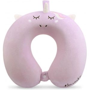 Oreiller de voyage pour enfants,Oreiller de voyage en mousse à mémoire de forme de licorne avec bouton-pression - Neuf