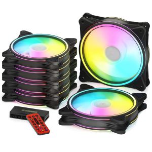 BUBY-Ventilateur Rvb Pc 120Mm Avec 4 Halos,Ventilateur De Boîtier Argb Avec Contrôle Hub,Ventilateur De Boîtier Cpu Avec 24 Led Adressables,1500Rpm, Noir, 6Pack - Neuf