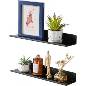 Lot de 2 Etagere Murale sans Percage Salle de Bain, Etagere Murale sans Vis en Aluminium, Tablettes Flottantes Adhésif Tablette Rangement pour Cuisine, Salon, Chambre, 30CM Noir - Neuf