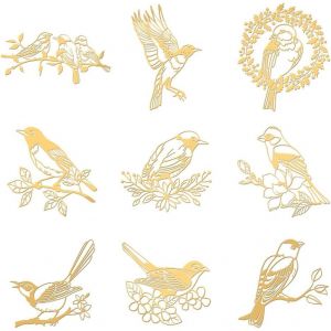 9pcs 4x4cm Stickers Motif Oiseau Branche Fleur Autocollant Or Thème Animal Energy Sticker Or Pour Scrapbooks Diy Résine Artisanat Décoration Bouteille D'eau Téléphone - Neuf