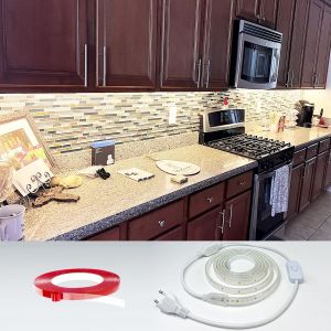 Ruban Led 2m,Très Lumineux Bande Led 220v 230v Sans Transformateur Etanche Ip65 Bandeau 120 Leds/M,3000k Bande Lumineuse Led Avec Interrupteur,Blanc Chaud - Neuf