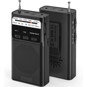 Petit Radio Portable, AM(MW)/FM Poste Radio Portable avec Rechargeable Batterie 1200mAh, Transistor Radio de Poche avec Excellente Réception, Excellente Qualité Sonore avec Lampe de Poche/TF - Neuf