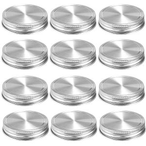 En Acier Inoxydable Pot De Confiture Couvercles Pack De 12 Avec Joints De Silicone Régulier De La Bouche - Neuf