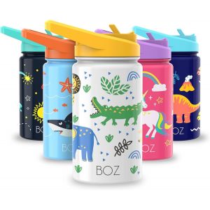 Gourde Isotherme Enfant Avec Paille 414ml, Bouteille D'eau Anti-Fuite Pour Boisson Chaude Ou Froide | Gourde Inox &Agrave; Double Paroi Isolante Et Motif Anti-Rayures Avec Poign&eacute;e, Sans Bpa (Safari) - Neuf