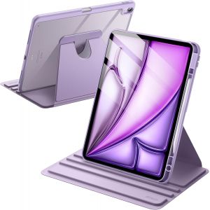 NAERYUT-Coque Rotatif Pour Ipad Air 13 Pouces M3/M2 (2025/2024) Avec Porte-Pencil,Étui Housse De Support De Protection Rotatif À 360 Degrés Dos Transparent (Violet) - Neuf