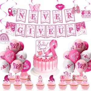 Ballons Ruban Rose Cancer Du Sein,38Pcs Kit De Sensibilisation Au Cancer Du Sein,Ballon Octobre Rose En Latex,Pour Sensibilisation Cancer Du Sein D'Octobre Rose D&eacute;coration - Neuf