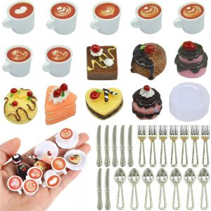 KALANKA-42 Pi&egrave;ces Kit Nourriture Miniature Mini Caf&eacute; et G&acirc;teau 1/12 Ensemble de Cuisson Miniature Accessoires Maison de Poupee Convient pour Mini Cuisine, Mini Go&ucirc;ter, Micro Paysage DIY - Neuf