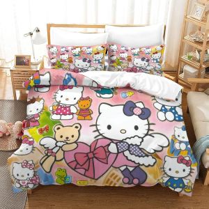 Hello Kitty Housse De Couette Parure De Lit De Housses De Couettes Pink Parure De Couette D Microfibre Avec Taies D'oreiller Pour Garcon Adolescents F - Neuf