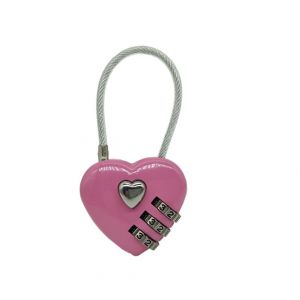 Cadenas en forme de c?ur, mini-cadenas à code à 3 chiffres, avec câble métallique en forme de c?ur, cadenas à mot de passe pour bagages, sac à dos, boîte à bijoux, casier d'entrée (rose) - Neuf