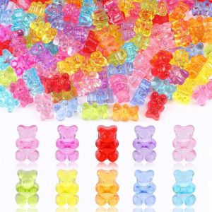 Meimie-Lot De 200 Perles Acryliques Ours En Gélatine,Mini Ours Transparents,Jolis Décors Pour Bracelets,Colliers,Boucles D'oreilles,Bijoux Diy,Breloques Pour Enfants - Neuf