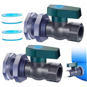 Kit de robinet pour recuperateur d'eau de pluie (lot de 2), diametre 3/4 pouce, en plastique, avec raccord de cloison et adaptateur de tuyau pour reservoirs d'eau. - Neuf