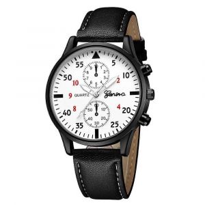 Montre-Bracelet Pour Hommes En Cuir De Quartz Analogique Taille D'entreprise Montre Noir - Neuf