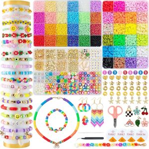 Mevronisshop-Lot De 12 000 Perles Pour Bracelets - Perles En Argile Polym&egrave;re De 6 Mm - Perles En Verre De 3 Mm Avec Lettres Et Pendentifs Pour La Fabrication De Bijoux, Colliers - Neuf