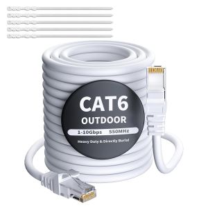 KAL-60 Mètres Câble Ethernet Extérieur Cat6 Blanc,Câble Réseau Internet,Gigabit,Robuste,Étanche,Pose Directe,Pour Caméra Poe,Câble De Raccordement,Lan Long Cat 6/5E/5 Rj45 + 25 Attaches De Câble - Neuf
