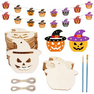 KALANKA-40pcs Citrouilles d'Halloween en Bois à Colorer pour Enfants Loisir Créatif Halloween Activité Manuelle pour Déco Pendentif Garçon Fille Fête Party Jeux Artisanat - Neuf