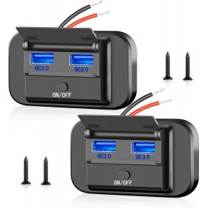 Thef-Prise Usb 12v, 2 Pcs Double Prise Chargeur Usb De Voiture 18w Double Qc3.0 Usb, Chargeur Voiture Charge Rapide Avec Interrupteur Pour 12v/ 24v Camping Car Camion Caravane Atv - Neuf