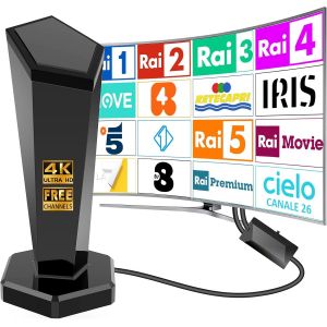 Antenne HD numérique d'intérieur pour Smart TV,chaînes locales et résolution 4K,base magnétique puissante,réception à 360° Antenne HDTV d'intérieur-Câble coaxial de 10 pieds - Neuf