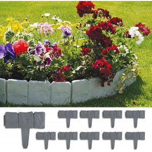 2,5 M De Bordure De Jardin¿10 Pcs¿ Gris¿¿ Pelouse, Taillage De La Pierre De L'effet Barrière De Bord De La Pelouse Décoratifs Bordure De Jardin - Neuf