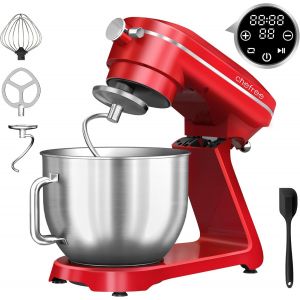 Robot Patissier Multifonction 1800W, Corps Métallique, Rotation Planétaire 10 Vitesses, Robot Cuisine Avec Un Bol 7L, Crochet À Pâte, Fouet, Batteur, Rouge, M500 - Neuf