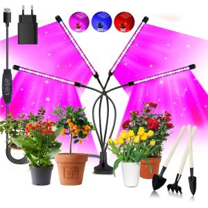 KALANKA-4Têtes Lampe pour Plantes, Lampe de Croissance pour Plantes 80 LED avec minuterie Auto - on/Off 3H/9H/12H, 10 luminosité, Croissance, Floraison et Fruits - Neuf