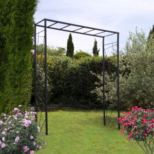 Lmoulin - Arche De Jardin Mandala En Acier Anthracite Tubes Carr&eacute;s Grand Mod&egrave;le + 4 Supports Poteaux &Agrave; Enfoncer - Neuf