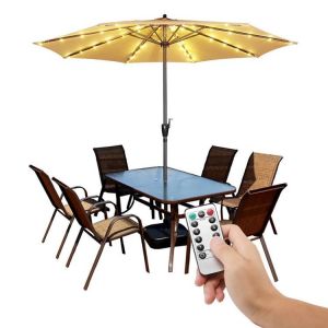 Guirlande Lumineuse Sans Fil Pour Parasol De Terrasse Avec Télécommande, 8 Modes Led, Fonctionne À Piles, Étanche, Pour Décoration De Jardin - Neuf